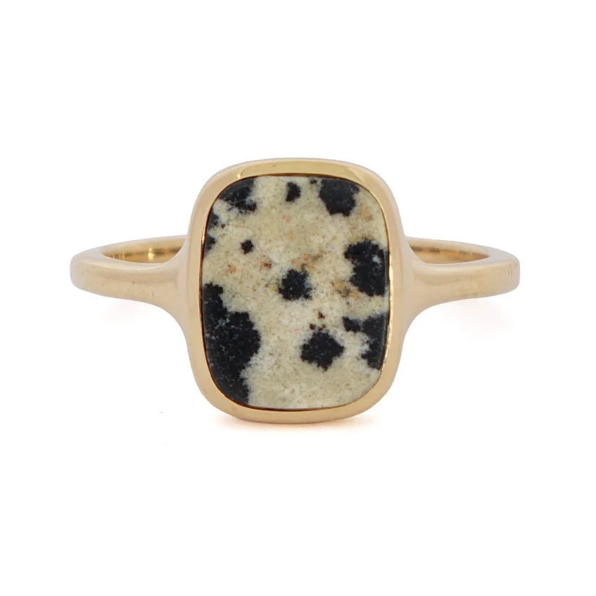 Dalmatian Jasper Rectangle Signet Ring