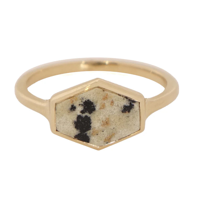 Dalmatian Jasper Hexagon Signet Ring