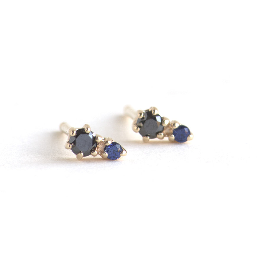 Black Diamond and Sapphire Duo Stud Earrings
