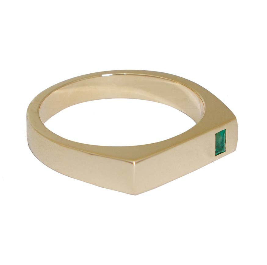 Flat Top Signet Ring with Emerald