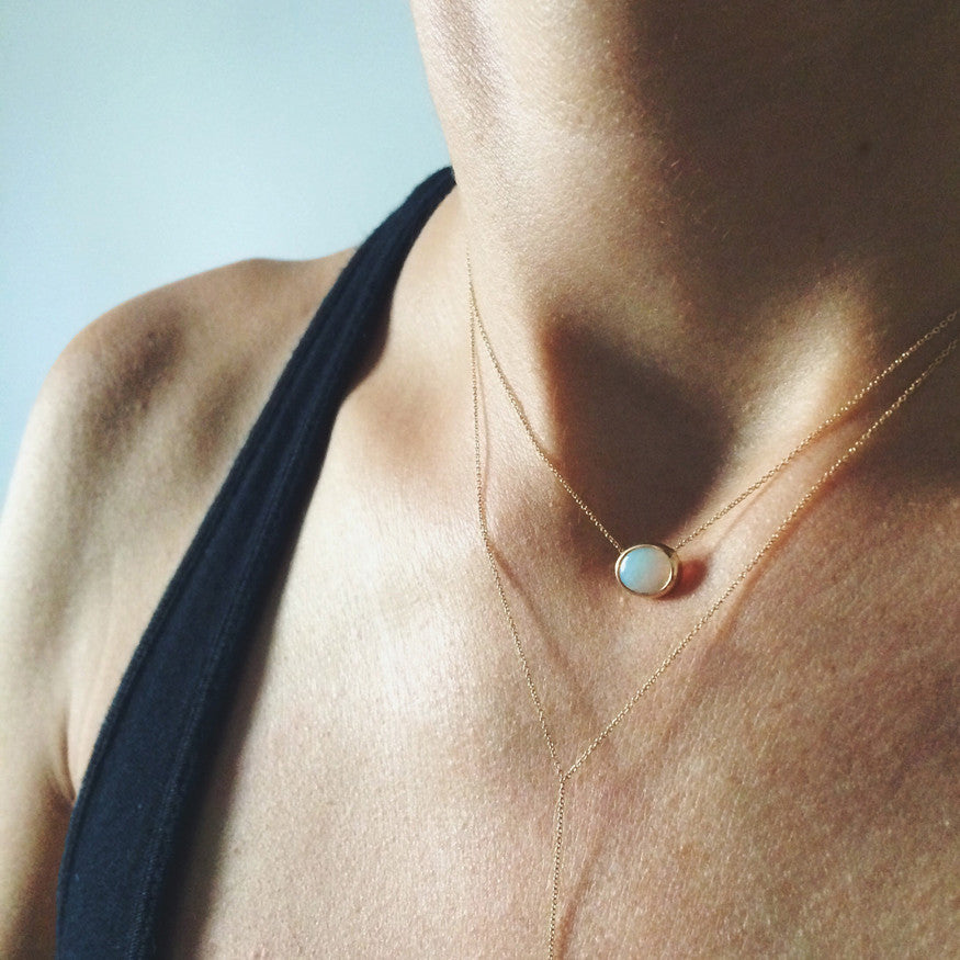 Oval Opal Necklace On Model
