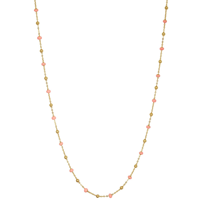 Peach Enamel Gold Chain Necklace