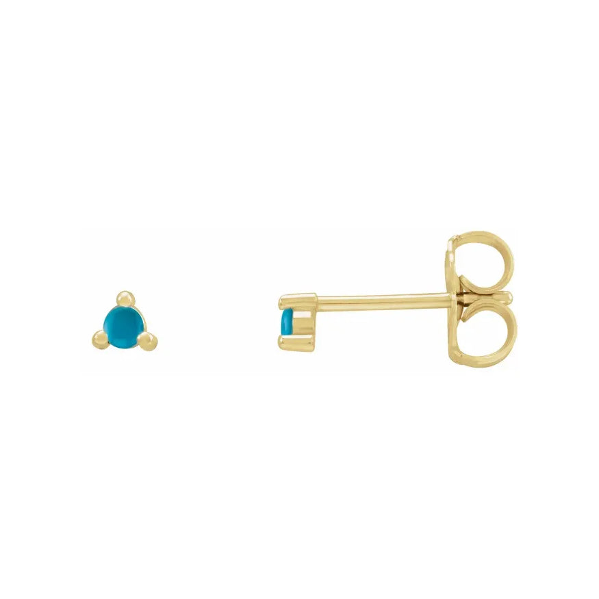 Tiny Three Prong Turquoise Stud Earrings