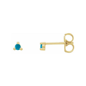 Tiny Three Prong Turquoise Stud Earrings