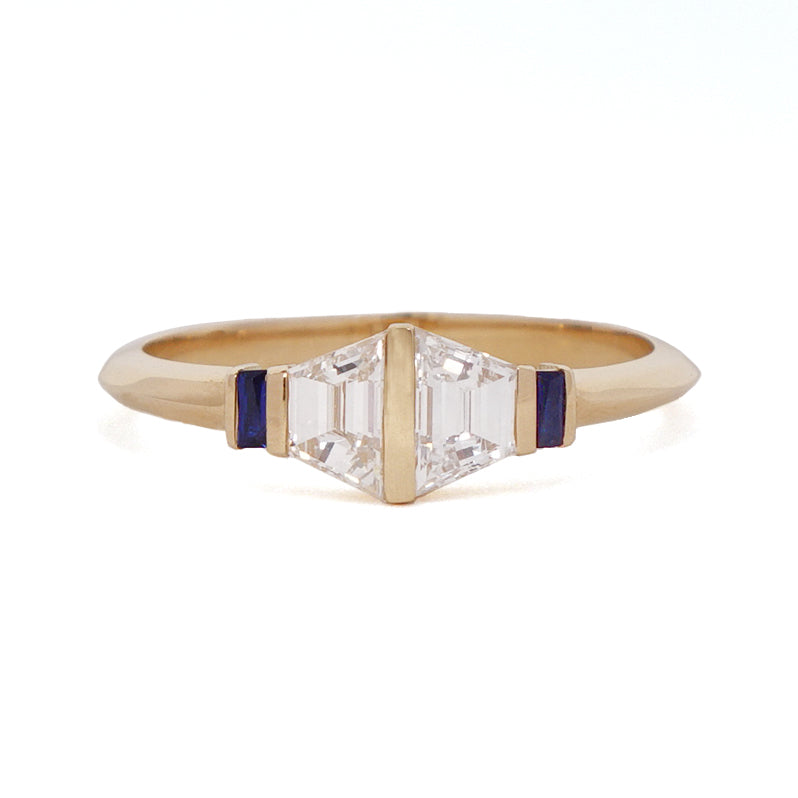 Trapezoid Diamond Ring with Sapphire